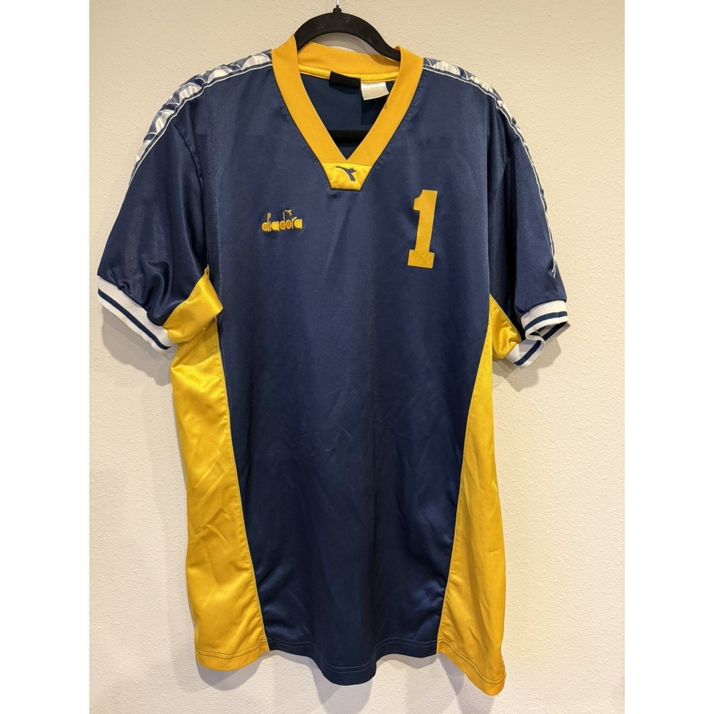 Vintage‎ Diadora Soccer Futbol Jersey Blue Gold #1 Back Size XL